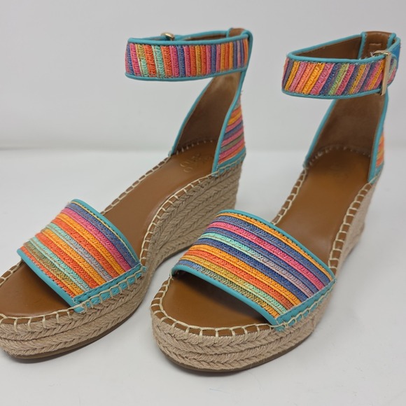 Franco Sarto Womens Rainbow Espadrille Wedge‎ Sandals Ankle Strap New - Picture 2 of 8
